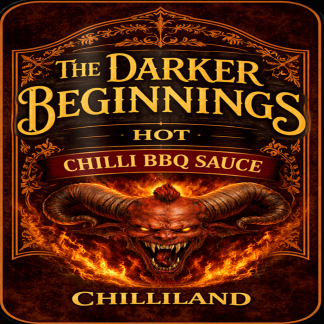 Dark Beginnings chilli BBQ sauce bottle by Chilliland smoky Medium hot sauce