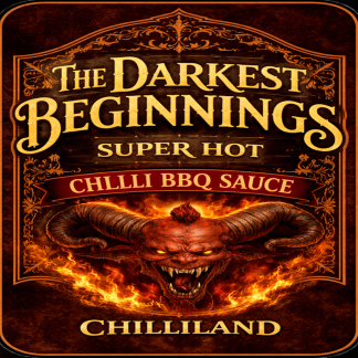 Dark Beginnings chilli BBQ sauce bottle by Chilliland smoky Medium hot sauce
